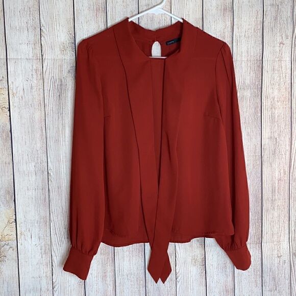 Jieru Top Womens size Small Chiffon long sleeve front Tie Blouse Maroon Preppy - Picture 1 of 10